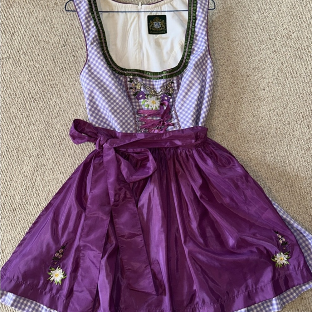 Dirndl - ladies with blouse and scarf - L gingham purple and white
